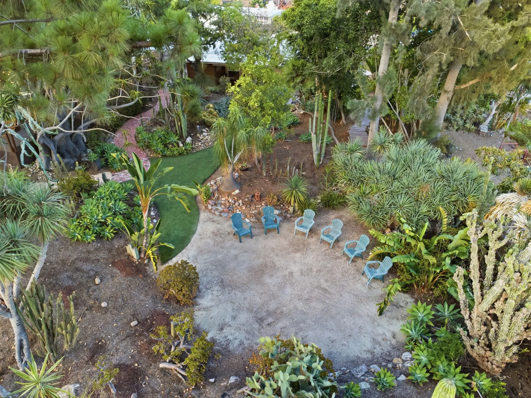 Garden gathering circle with seating