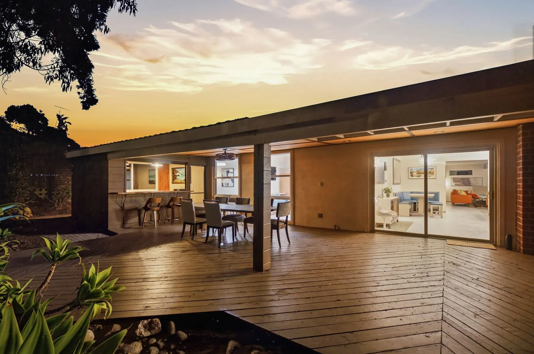 Sunset on the deck, steps from the sliding doors